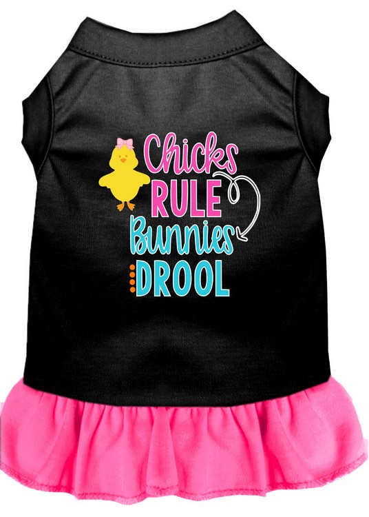 Chicks Rule Screen Print Dog Dress Black with Bright Pink Lg